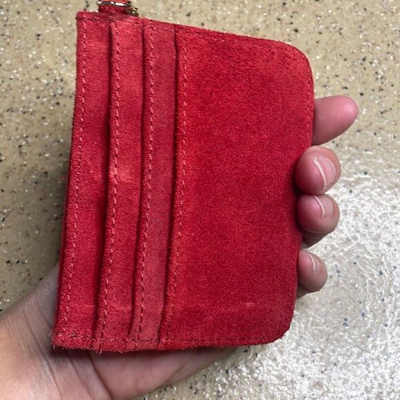 Red Suede Leather Credit Card Key Chain Wallet - Picture 6 of 6